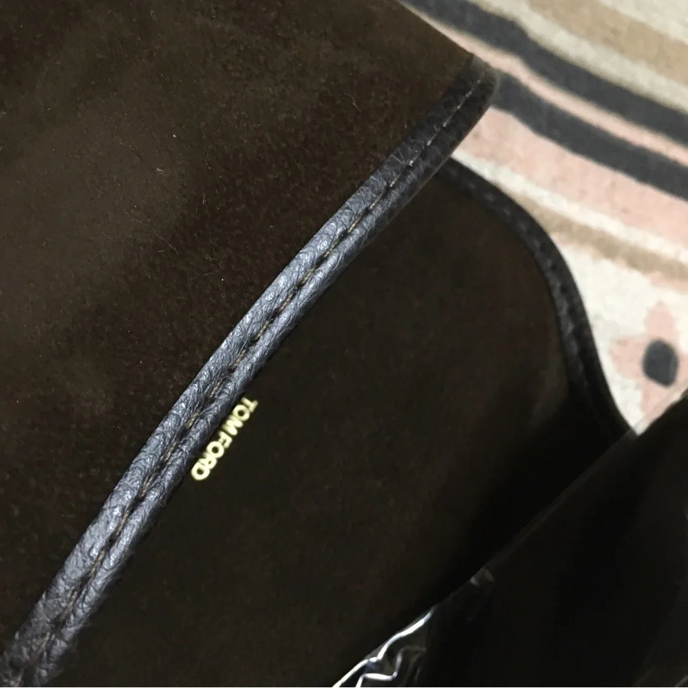 Tom Ford Brown faux suede large eyeglass sunglasses case with shag new